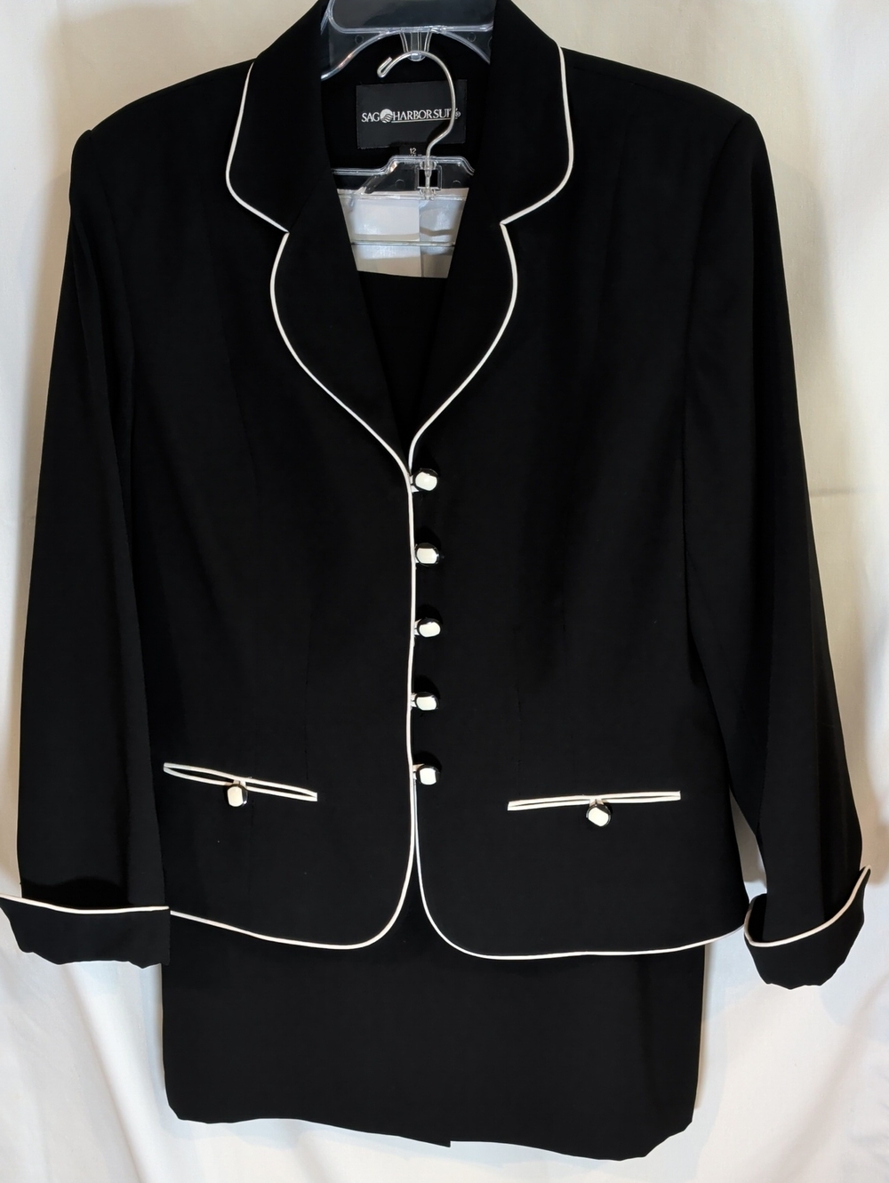 Sag Harbor 2 Piece Suit Skirt With  Black Jacket with White Piping